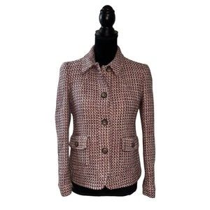 Talbots Womans Size 4P Purple Gray White Tweed Long Sleeve Jacket Blazer